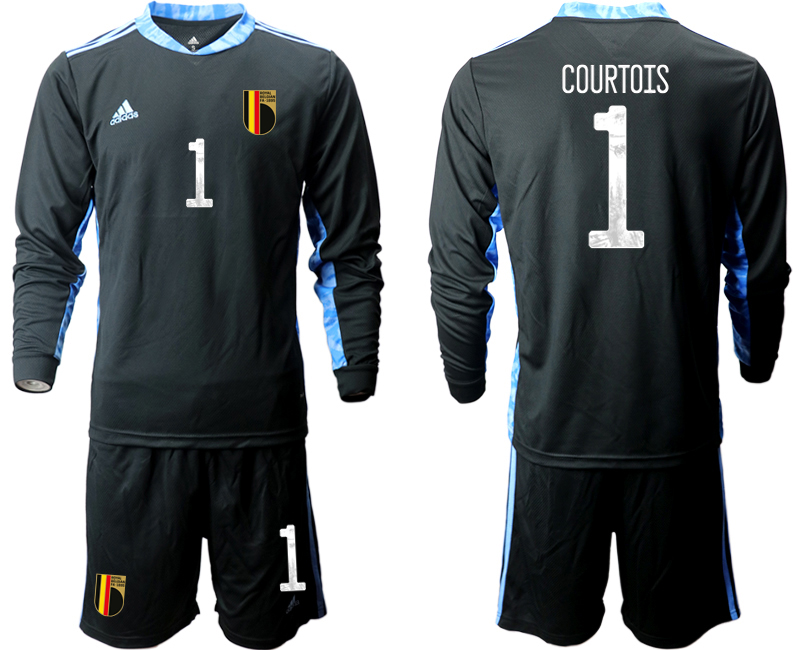 Cheap Men 2021 European Cup Belgium black Long sleeve goalkeeper 1 Soccer Jersey